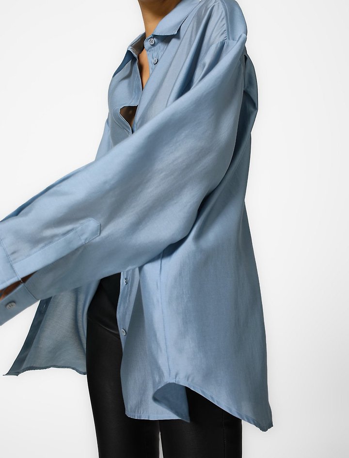 Paper Moon - Korean Women Fashion - #momslook - Sheer Silky Classic Button-Down Shirt - 5