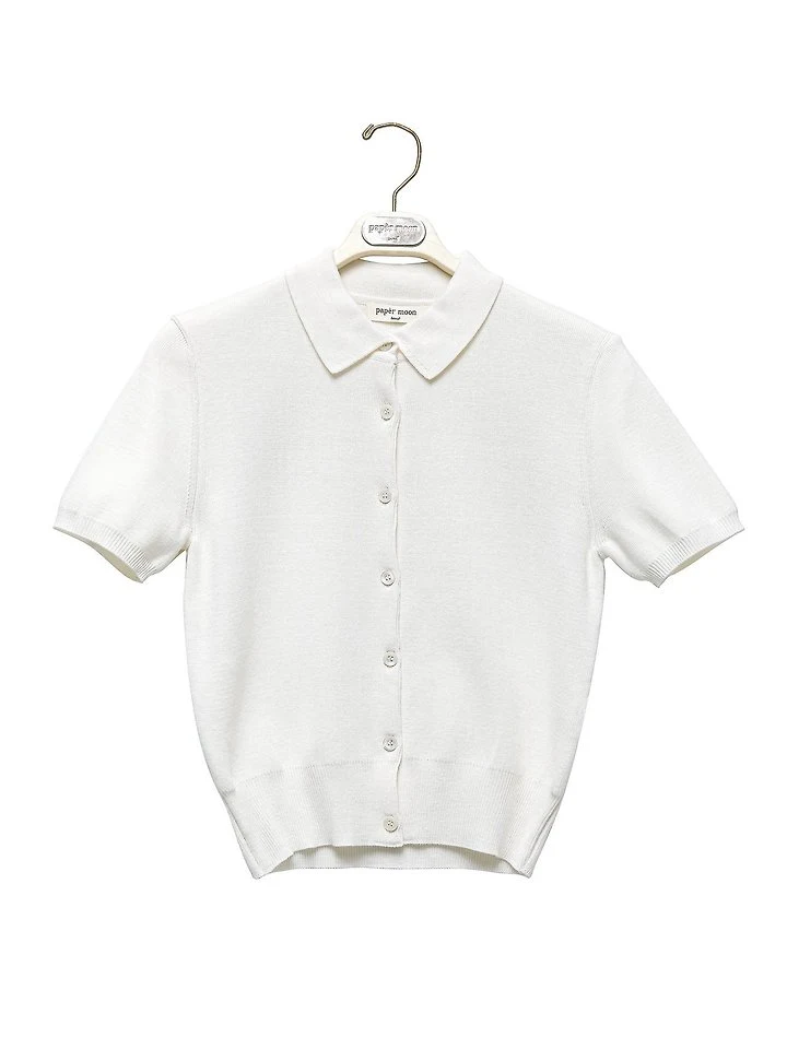 Paper Moon - Korean Women Fashion - #momslook - Collar Short Sleeve Button Cardigan - 5