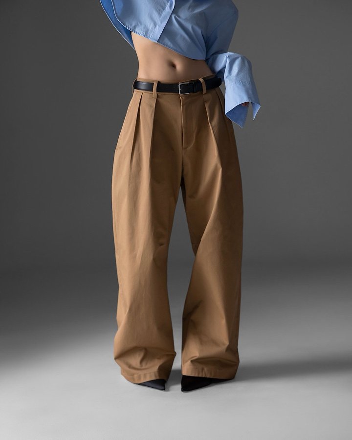 Paper Moon - Korean Women Fashion - #momslook - Curve Volume Wide Chino Pants - 10