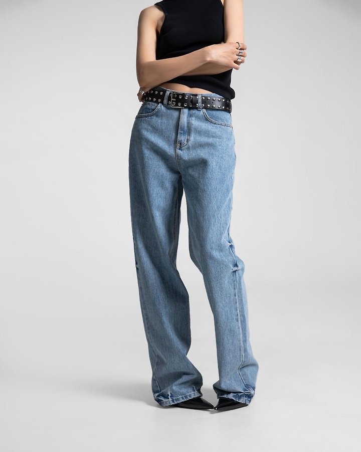 Paper Moon - Korean Women Fashion - #momslook - Classic Domingo Detail Straight Denim Pants - 3