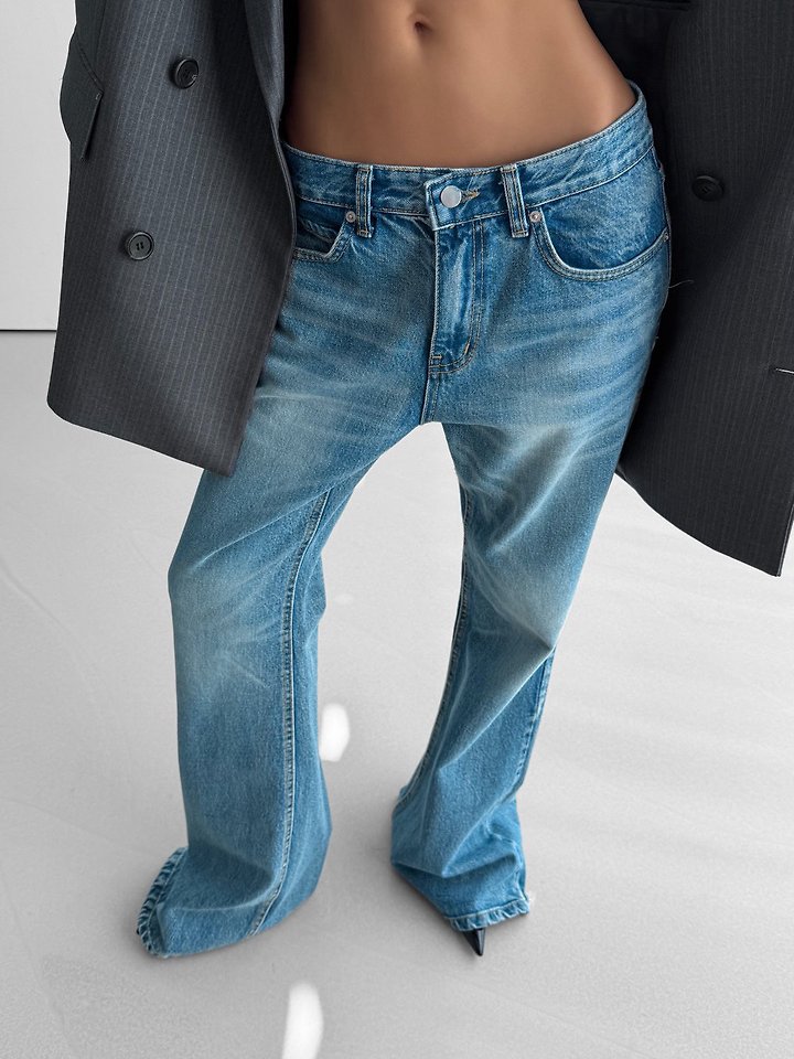 Paper Moon - Korean Women Fashion - #momslook - Classic Flare Denim Blue Jeans - 2