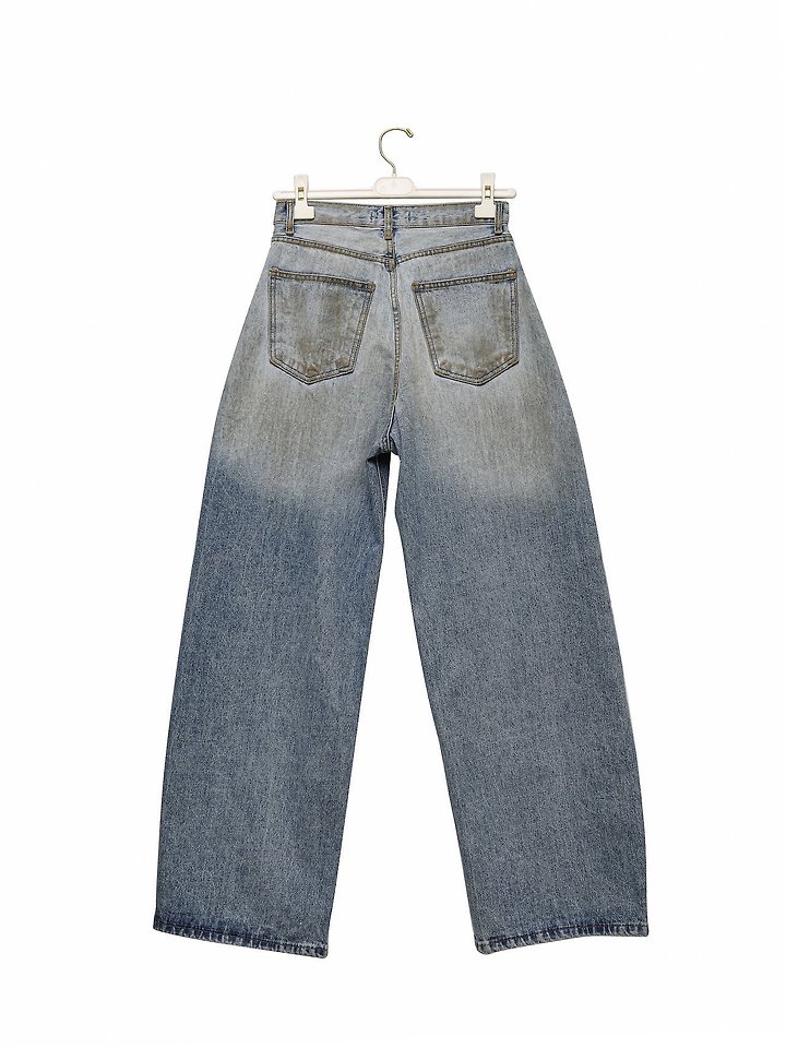 Paper Moon - Korean Women Fashion - #momslook - Dusty Mud Washed Wide Denim Trousers - 5