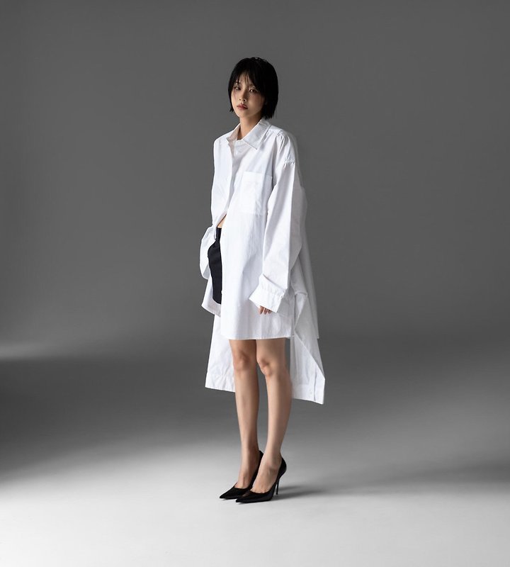 Paper Moon - Korean Women Fashion - #momslook - Oversized Knot Sleeve Detail Button-Down Shirt One-piece - 2
