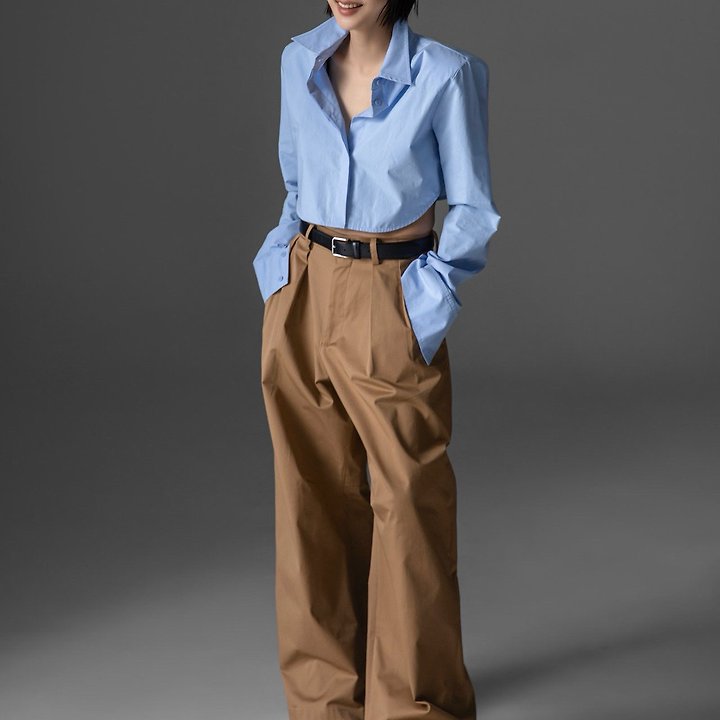 Paper Moon - Korean Women Fashion - #momslook - Classic Shoulder Pad Crop Button-Down Shirt - 7
