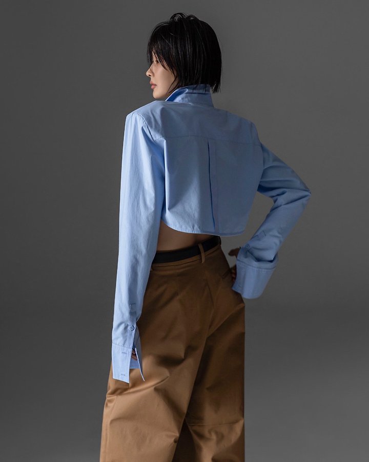 Paper Moon - Korean Women Fashion - #momslook - Classic Shoulder Pad Crop Button-Down Shirt - 8
