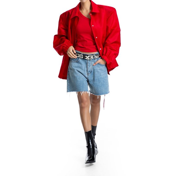 Paper Moon - Korean Women Fashion - #momslook - Cut Detail Vintage Oversized Denim Shorts - 3