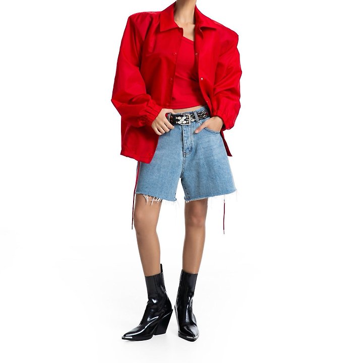 Paper Moon - Korean Women Fashion - #momslook - Cut Detail Vintage Oversized Denim Shorts - 5