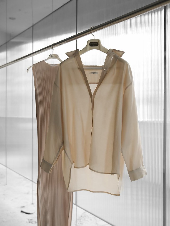Paper Moon - Korean Women Fashion - #momslook - Sheer Silky Classic Button-Down Shirt - 5