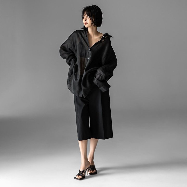 Paper Moon - Korean Women Fashion - #momslook - Vivid Oversized Linen Button-Down Shirt - 2