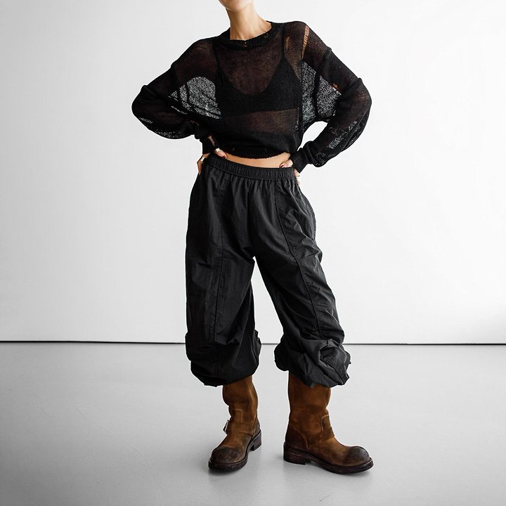 Paper Moon - Korean Women Fashion - #momslook - Nylon Drawstring Wide Twist Pattern Trousers - 5
