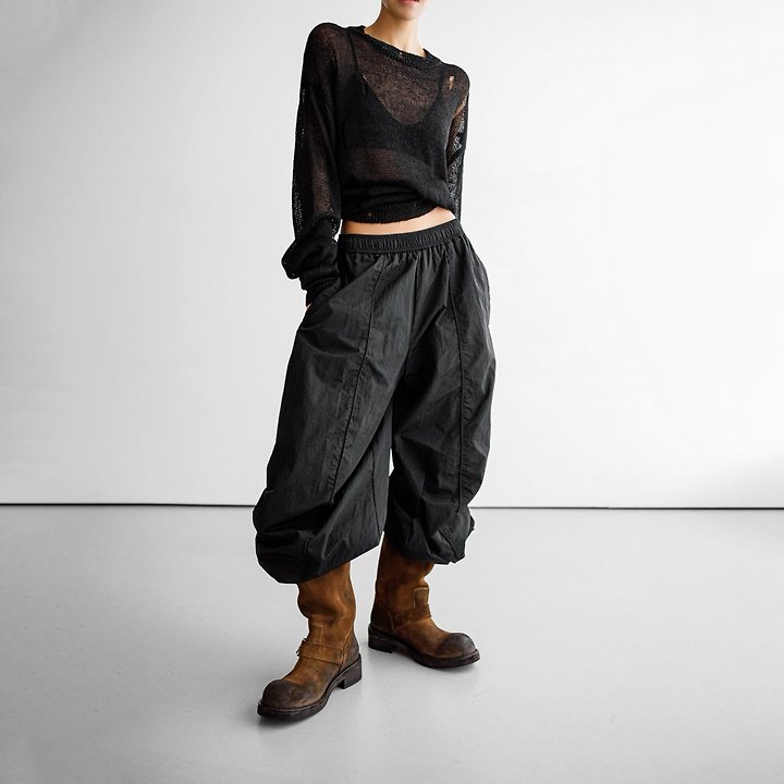 Paper Moon - Korean Women Fashion - #momslook - Nylon Drawstring Wide Twist Pattern Trousers - 7
