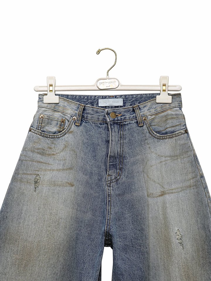 Paper Moon - Korean Women Fashion - #momslook - Dusty Mud Washed Wide Denim Trousers - 10