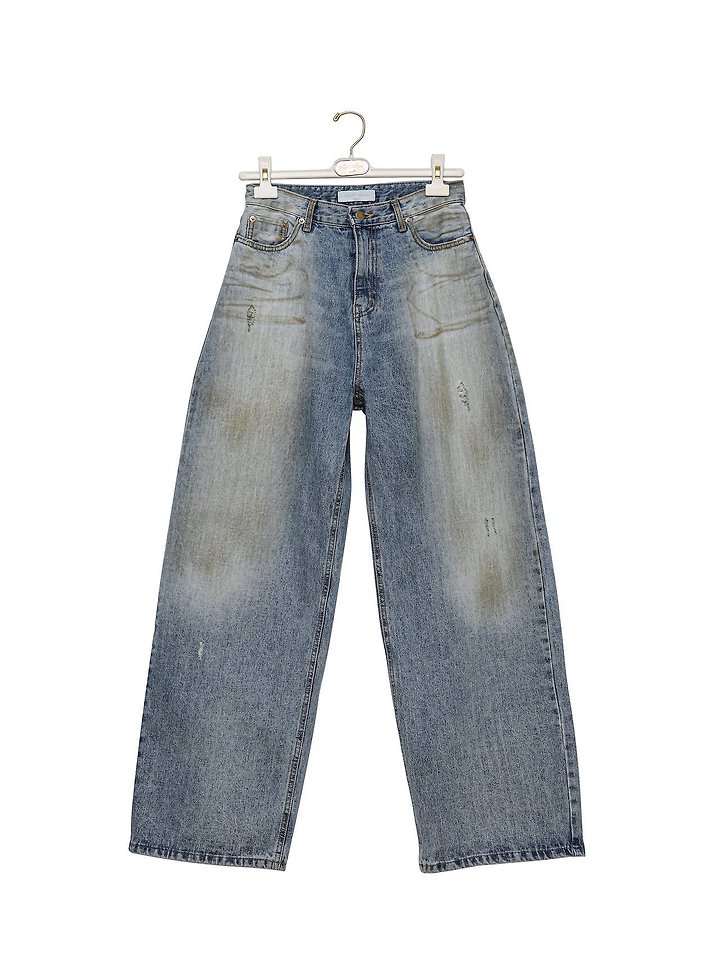 Paper Moon - Korean Women Fashion - #momslook - Dusty Mud Washed Wide Denim Trousers - 8