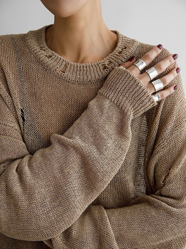 Paper Moon - Korean Women Fashion - #momslook - Distressed Sheer Linen Knit - 5