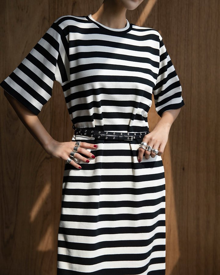 Paper Moon - Korean Women Fashion - #womensfashion - Striped Pattern Ribbed Maxi One-piece - 4