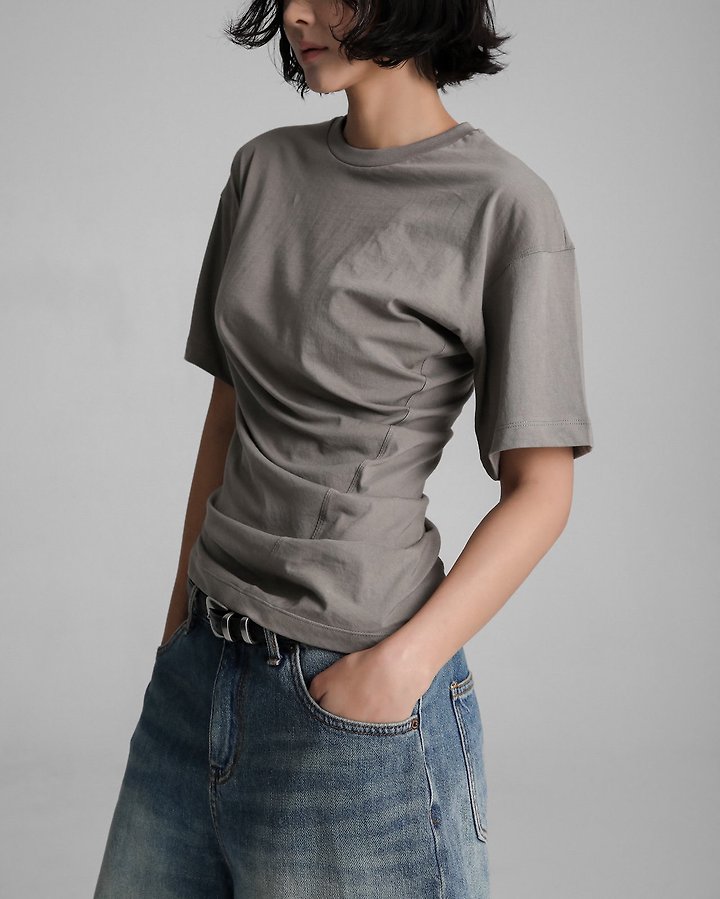 Paper Moon - Korean Women Fashion - #momslook - Twist Draped Side Line Detail Tee