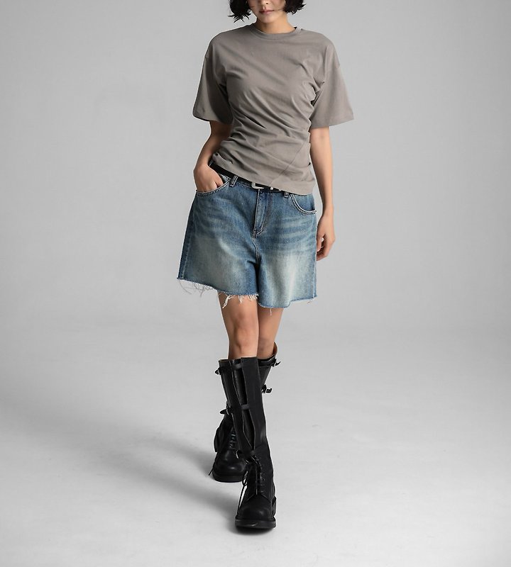 Paper Moon - Korean Women Fashion - #momslook - Twist Draped Side Line Detail Tee - 3
