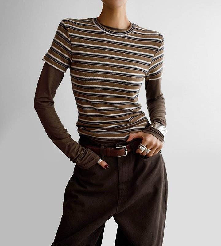 Paper Moon - Korean Women Fashion - #momslook - Soft Rib Stripe Tee