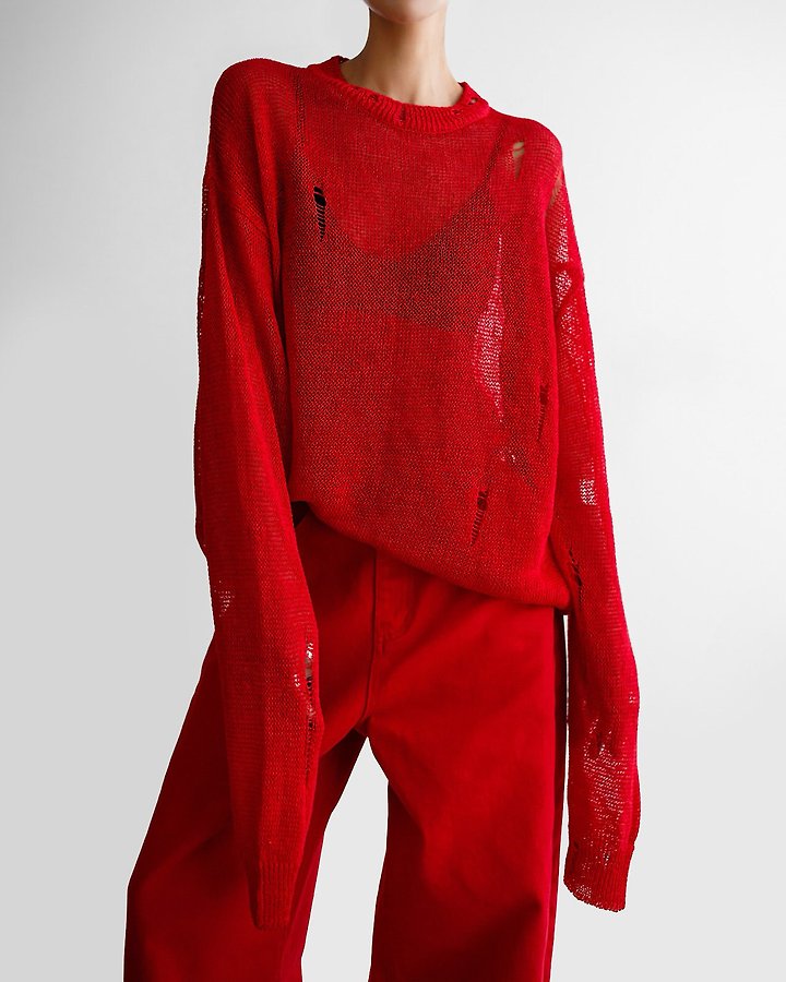 Paper Moon - Korean Women Fashion - #momslook - Distressed Sheer Linen Knit