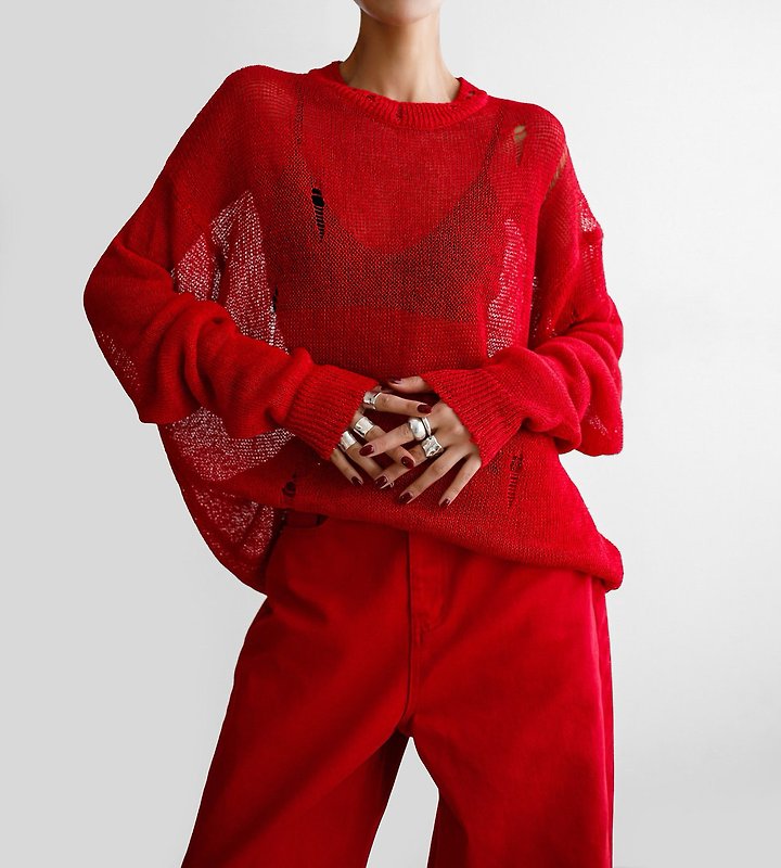 Paper Moon - Korean Women Fashion - #momslook - Distressed Sheer Linen Knit - 3