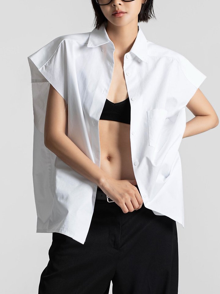 Paper Moon - Korean Women Fashion - #momslook - Oversized Square Sleeveless Shirt - 3