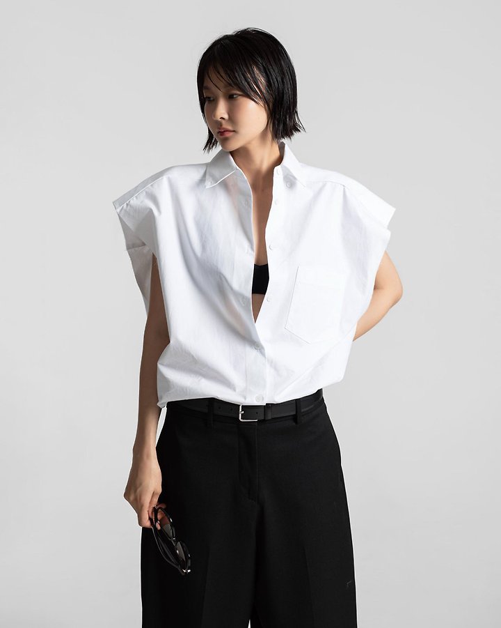 Paper Moon - Korean Women Fashion - #momslook - Oversized Square Sleeveless Shirt - 5