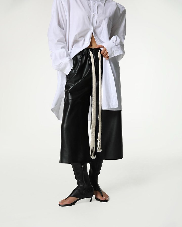 Paper Moon - Korean Women Fashion - #momslook - Drawstring Leather Wide Culottes Trousers