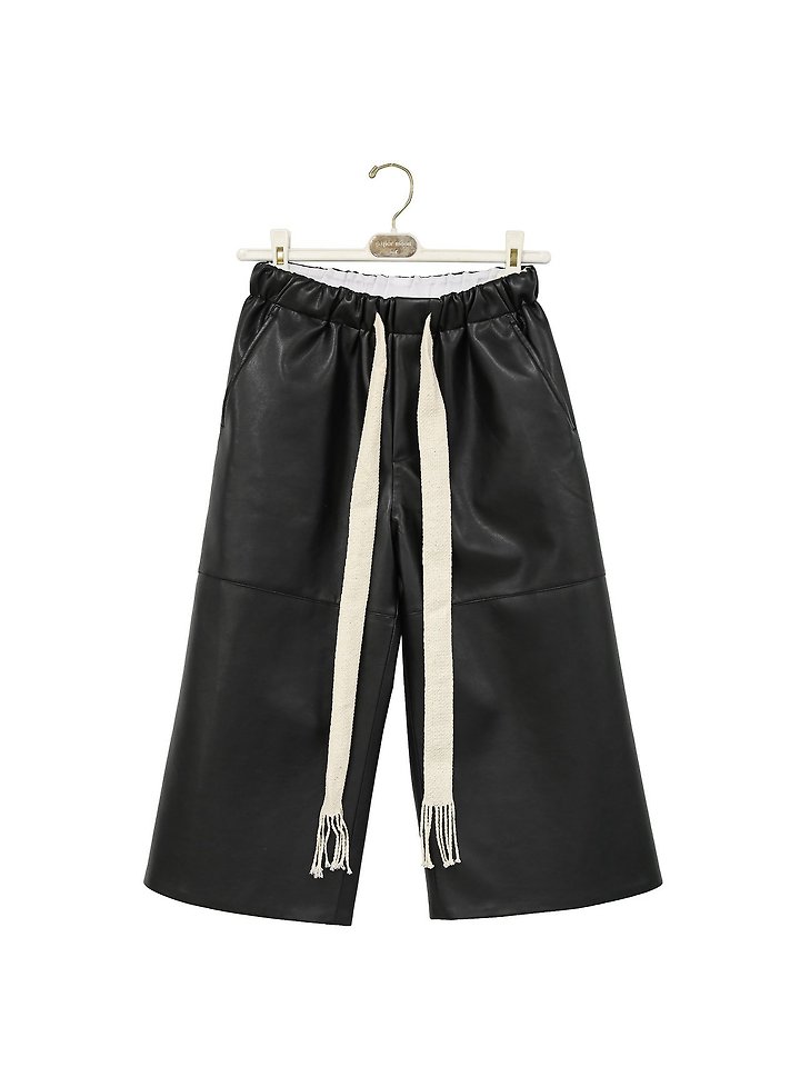 Paper Moon - Korean Women Fashion - #momslook - Drawstring Leather Wide Culottes Trousers - 3