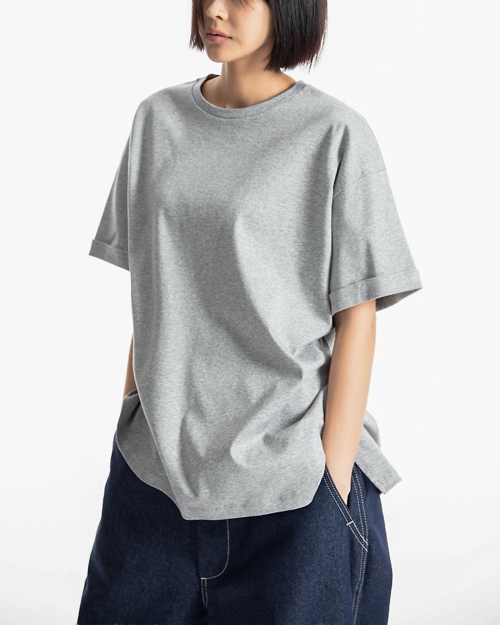 Paper Moon - Korean Women Fashion - #momslook - Premium Oversized Cotton Rolled Up Tee