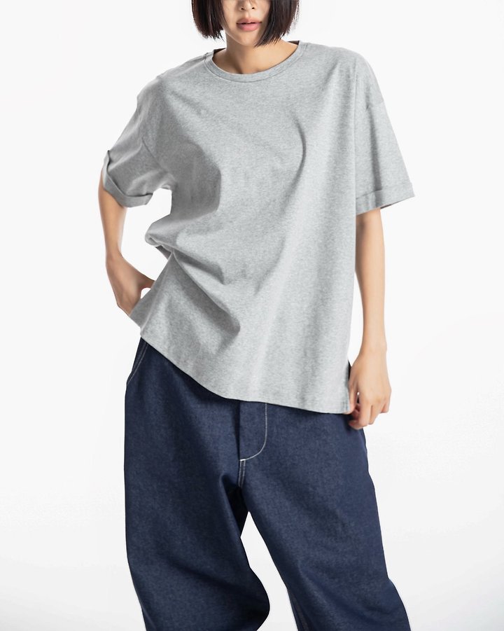 Paper Moon - Korean Women Fashion - #momslook - Premium Oversized Cotton Rolled Up Tee - 2