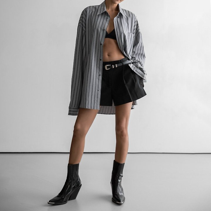 Paper Moon - Korean Women Fashion - #momslook - Oversized Striped Pattern Pocket Button Down Shirt - 2