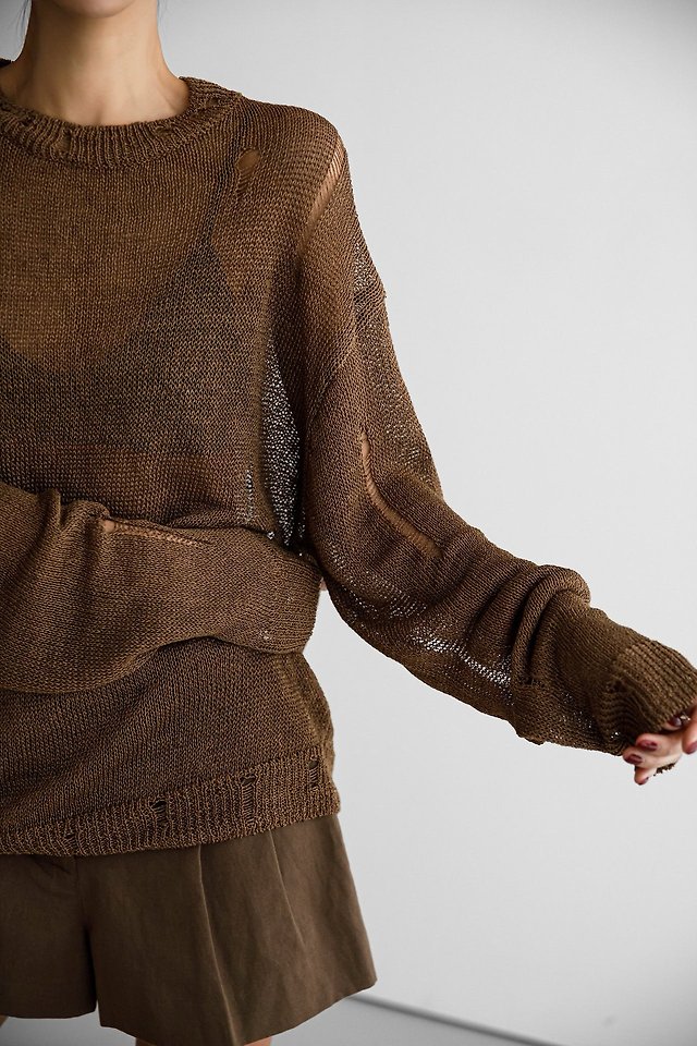 Paper Moon - Korean Women Fashion - #womensfashion - Distressed Sheer Linen Knit - 4