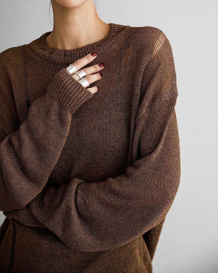 Paper Moon - Korean Women Fashion - #momslook - Distressed Sheer Linen Knit - 6