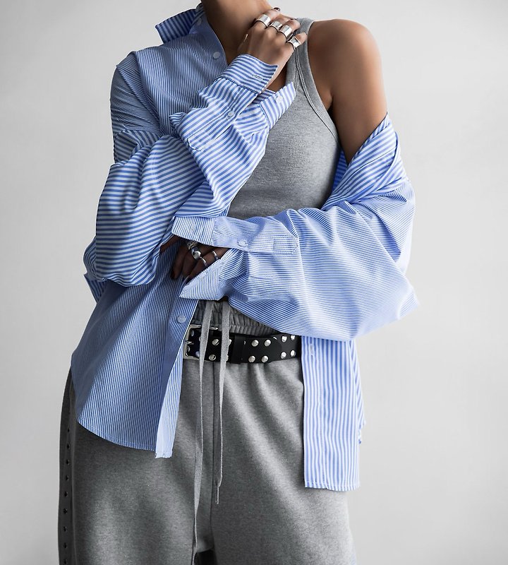 Paper Moon - Korean Women Fashion - #momslook - Oversized Striped Combi Button Down Shirt - 5
