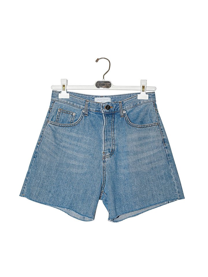 Paper Moon - Korean Women Fashion - #momslook - Cutted Detail Vintage Oversized Denim Shorts - 6