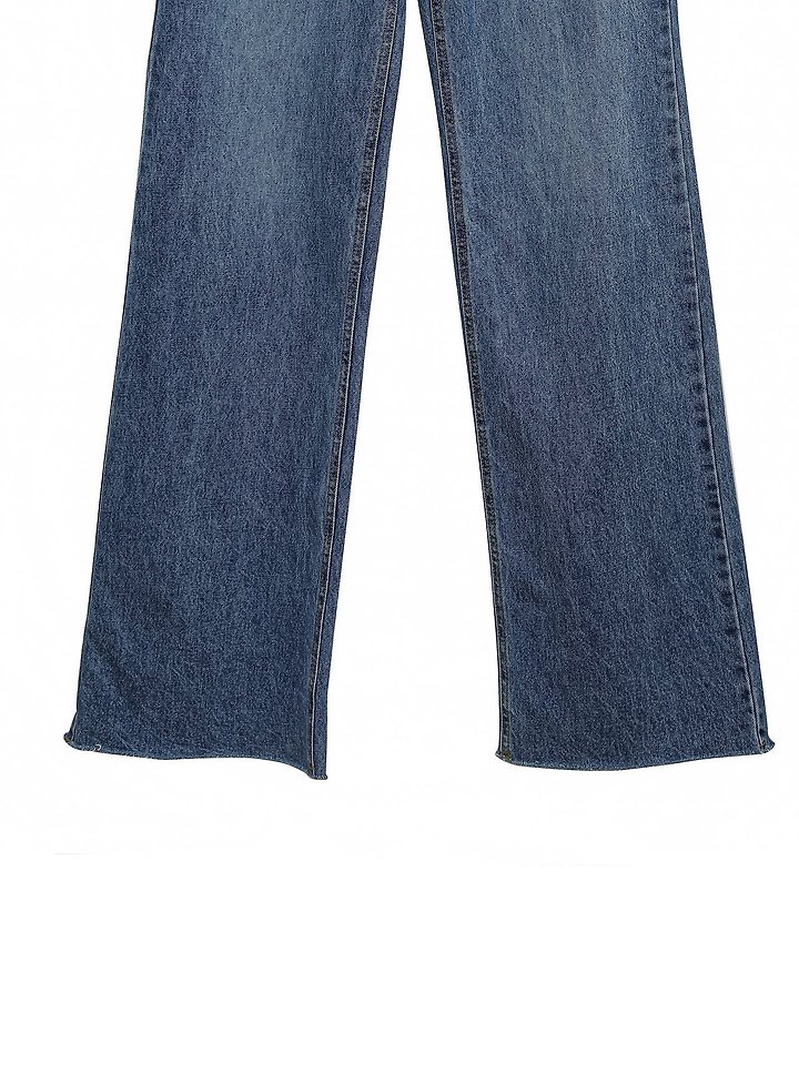 Paper Moon - Korean Women Fashion - #momslook - Classic Raw-Cut Wide Fit Mid Blue Jeans - 12