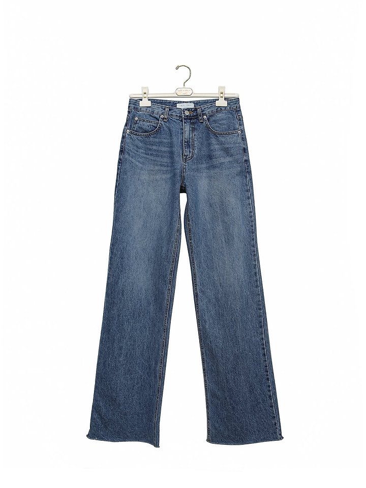 Paper Moon - Korean Women Fashion - #momslook - Classic Raw-Cut Wide Fit Mid Blue Jeans - 8