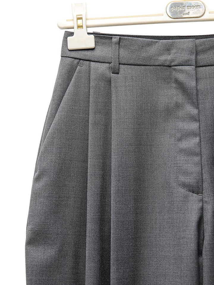 Paper Moon - Korean Women Fashion - #momslook - Double Pintuck Detail Wool Baggy Slacks - 10