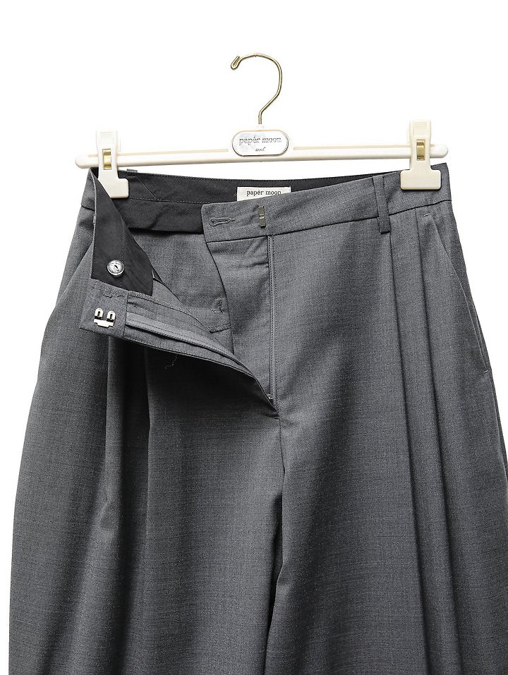 Paper Moon - Korean Women Fashion - #momslook - Double Pintuck Detail Wool Baggy Slacks - 12