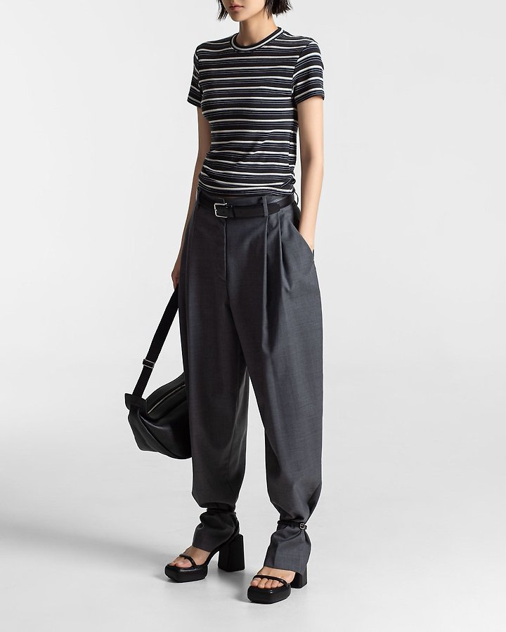 Paper Moon - Korean Women Fashion - #momslook - Double Pintuck Detail Wool Baggy Slacks - 2