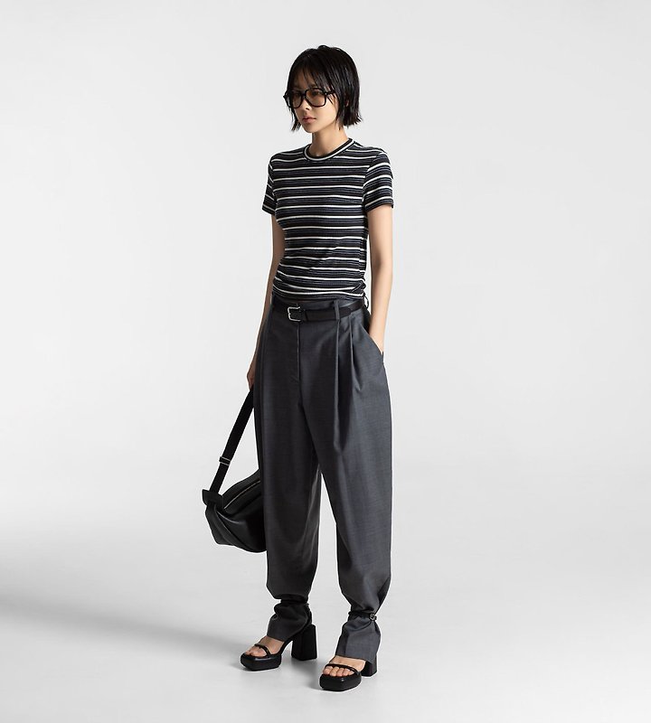 Paper Moon - Korean Women Fashion - #momslook - Double Pintuck Detail Wool Baggy Slacks - 6