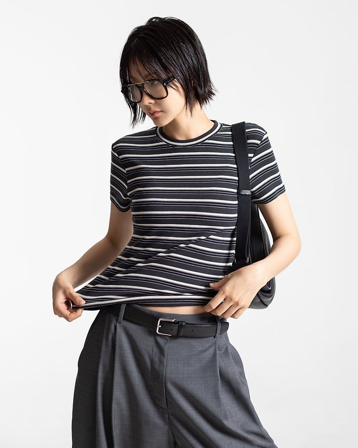 Paper Moon - Korean Women Fashion - #momslook - Soft Rib Stripe Tee - 5