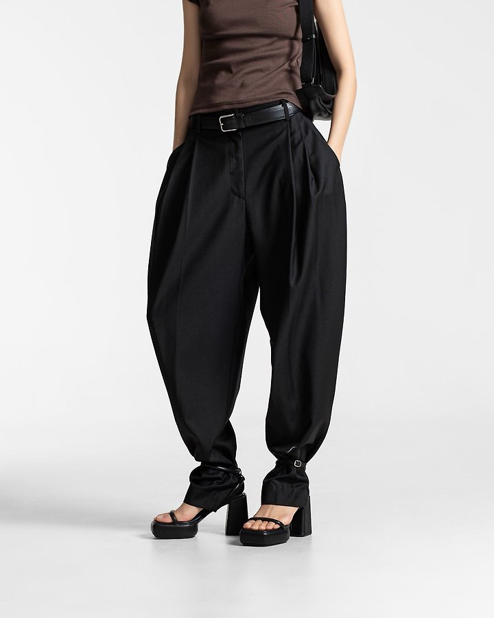 Paper Moon - Korean Women Fashion - #momslook - Double Pintuck Detail Wool Baggy Slacks
