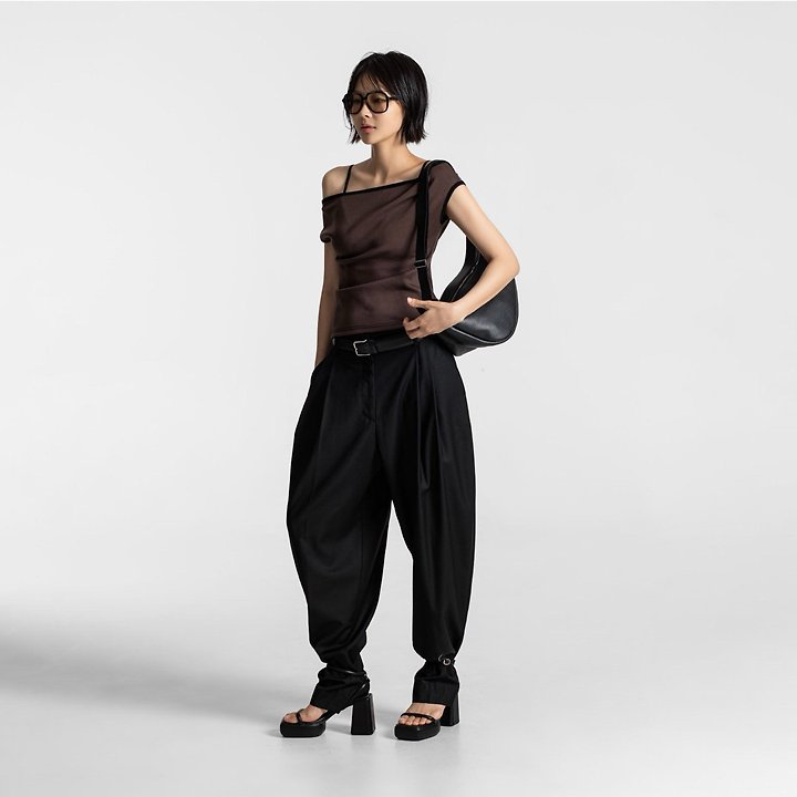 Paper Moon - Korean Women Fashion - #momslook - Double Pintuck Detail Wool Baggy Slacks - 3