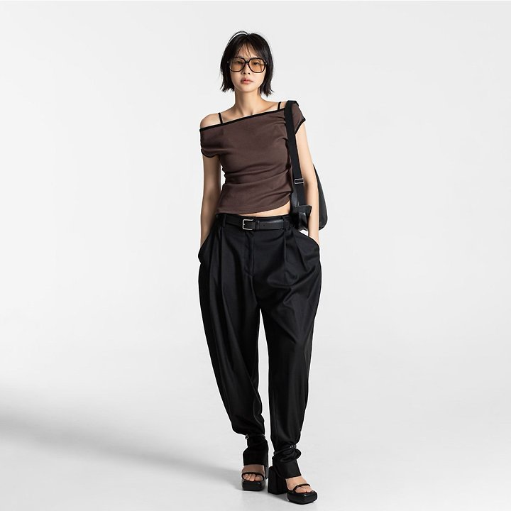 Paper Moon - Korean Women Fashion - #momslook - Double Pintuck Detail Wool Baggy Slacks - 5