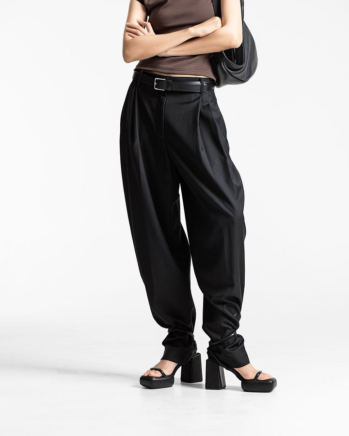 Paper Moon - Korean Women Fashion - #momslook - Double Pintuck Detail Wool Baggy Slacks - 7