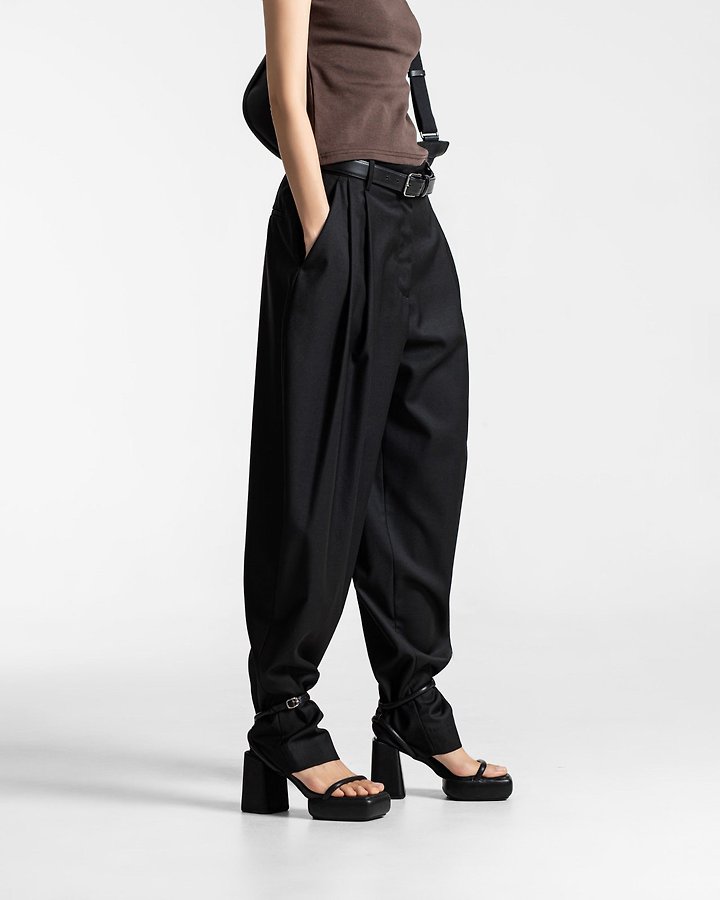 Paper Moon - Korean Women Fashion - #momslook - Double Pintuck Detail Wool Baggy Slacks - 8