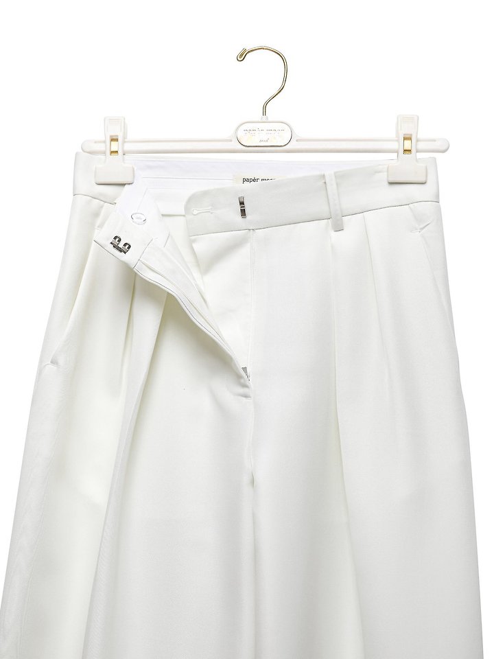 Paper Moon - Korean Women Fashion - #pursuepretty - Twill Texture Low Waist Double Pleated Wide Trousers - 10
