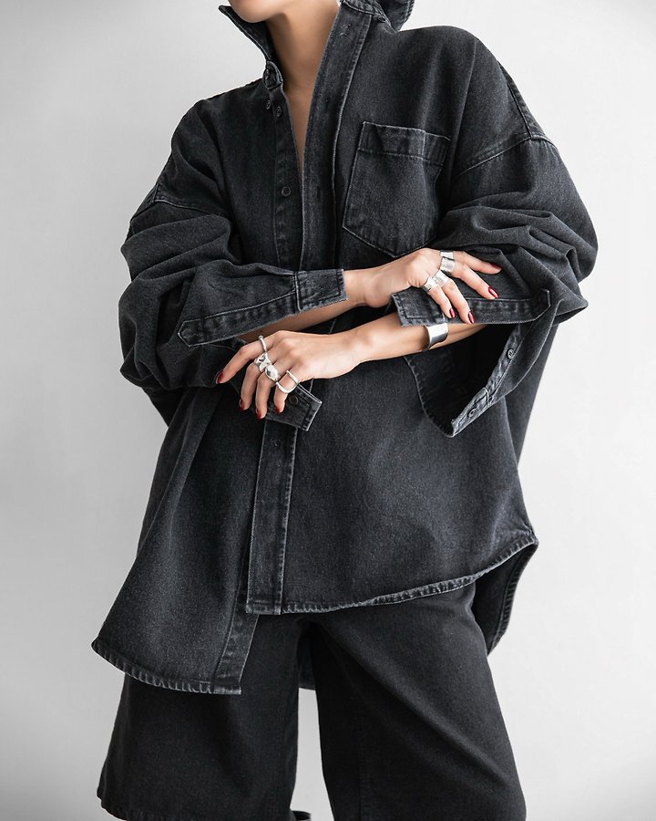 Paper Moon - Korean Women Fashion - #pursuepretty - Maxi Oversized Washed Denim Button-Down Shirt - 6