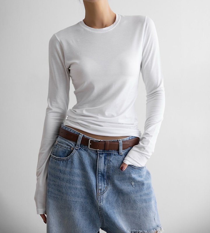 Paper Moon - Korean Women Fashion - #pursuepretty - Classic Slim Fit Tencel Crew Neck Top